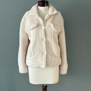 Mable Anthropologie Sherpa Cream Jacket Pea Coat Medium Large Pockets Buttons